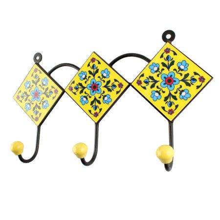 Turquoise Tiny Flower Ceramic Tiles Wall Hook